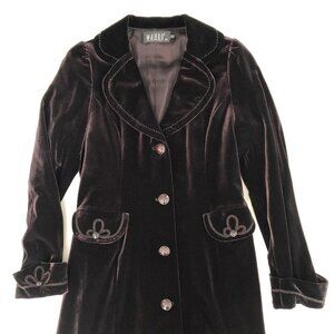 Wanko Vintage Notch Collar Lined Coat w Brocade embroidery Details Wine Sz 36